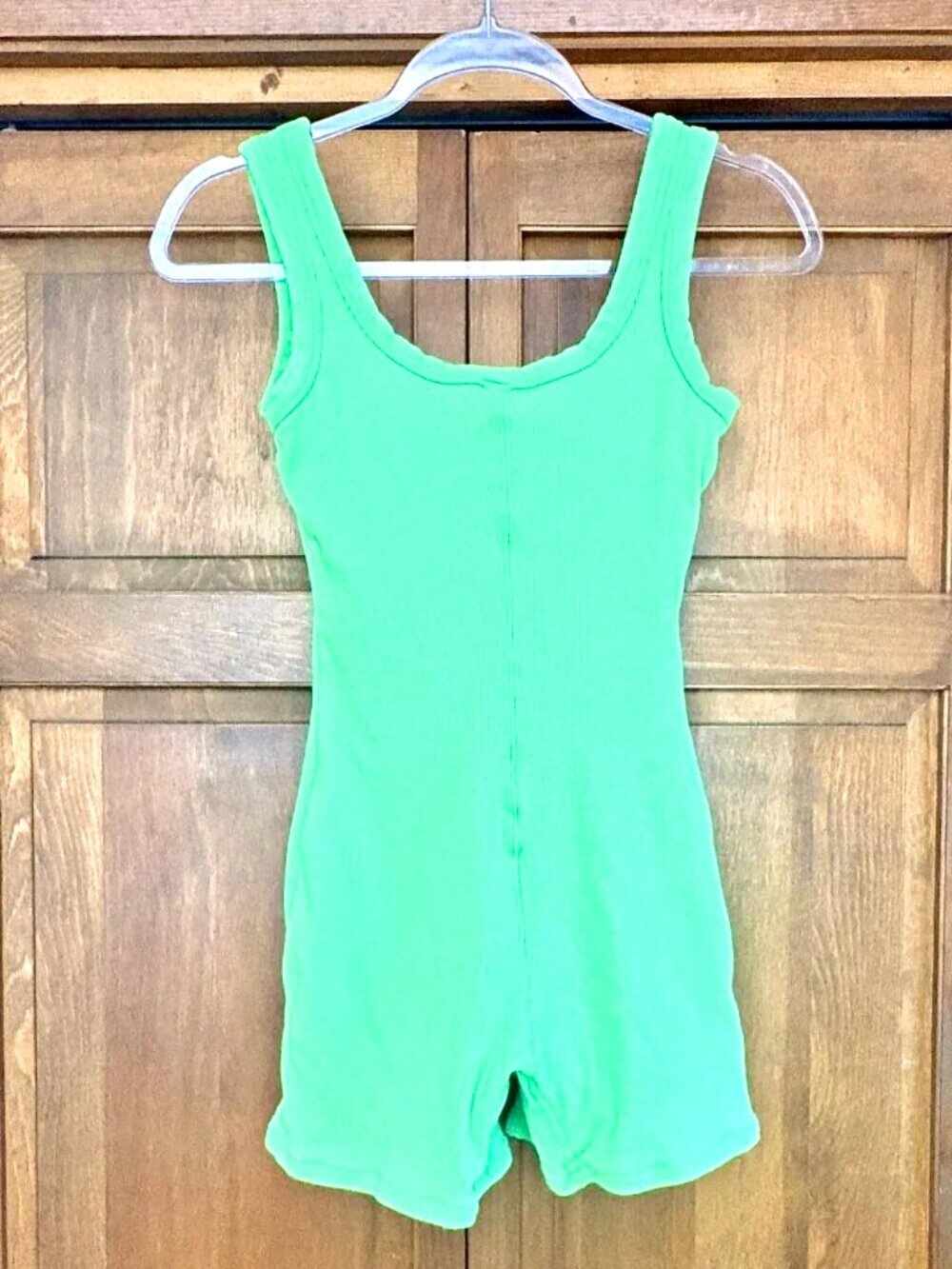 SKIMS Neon Lime Green Ribbed Lounge Onesie/Romper